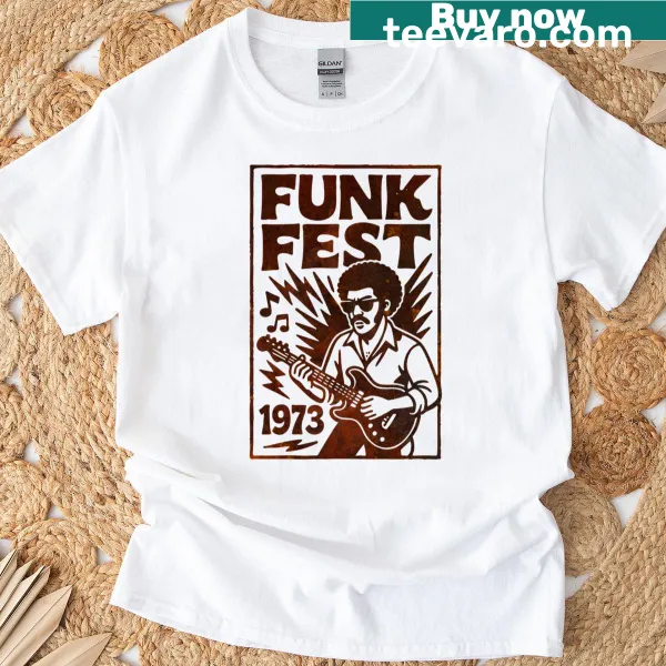 Distressed t-shirt inspired by Funk Fest 1973 with retro graphics