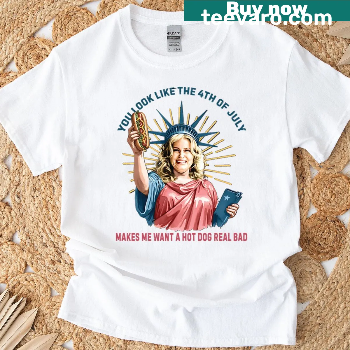 Funny T-shirt with bold typography saying 'You Look Like The 4th Of July'. — on a men's t-shirt