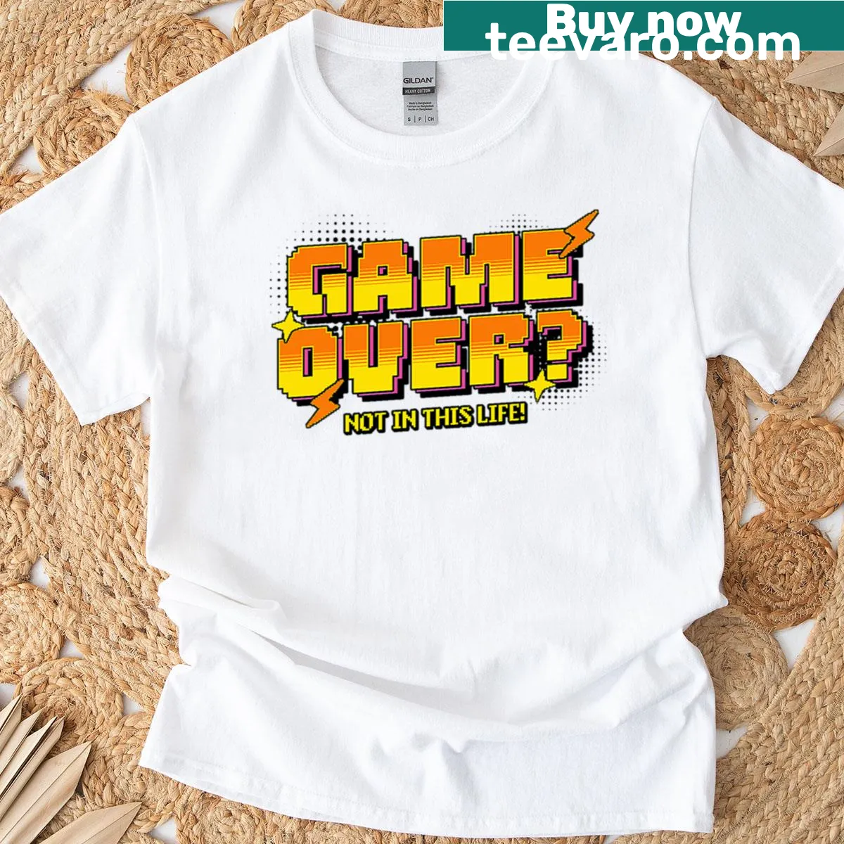 Playful T-shirt with 'Game Over' text for gaming fans — on a men's t-shirt