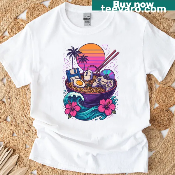 Oversized T-shirt with retro gamer ramen graphic