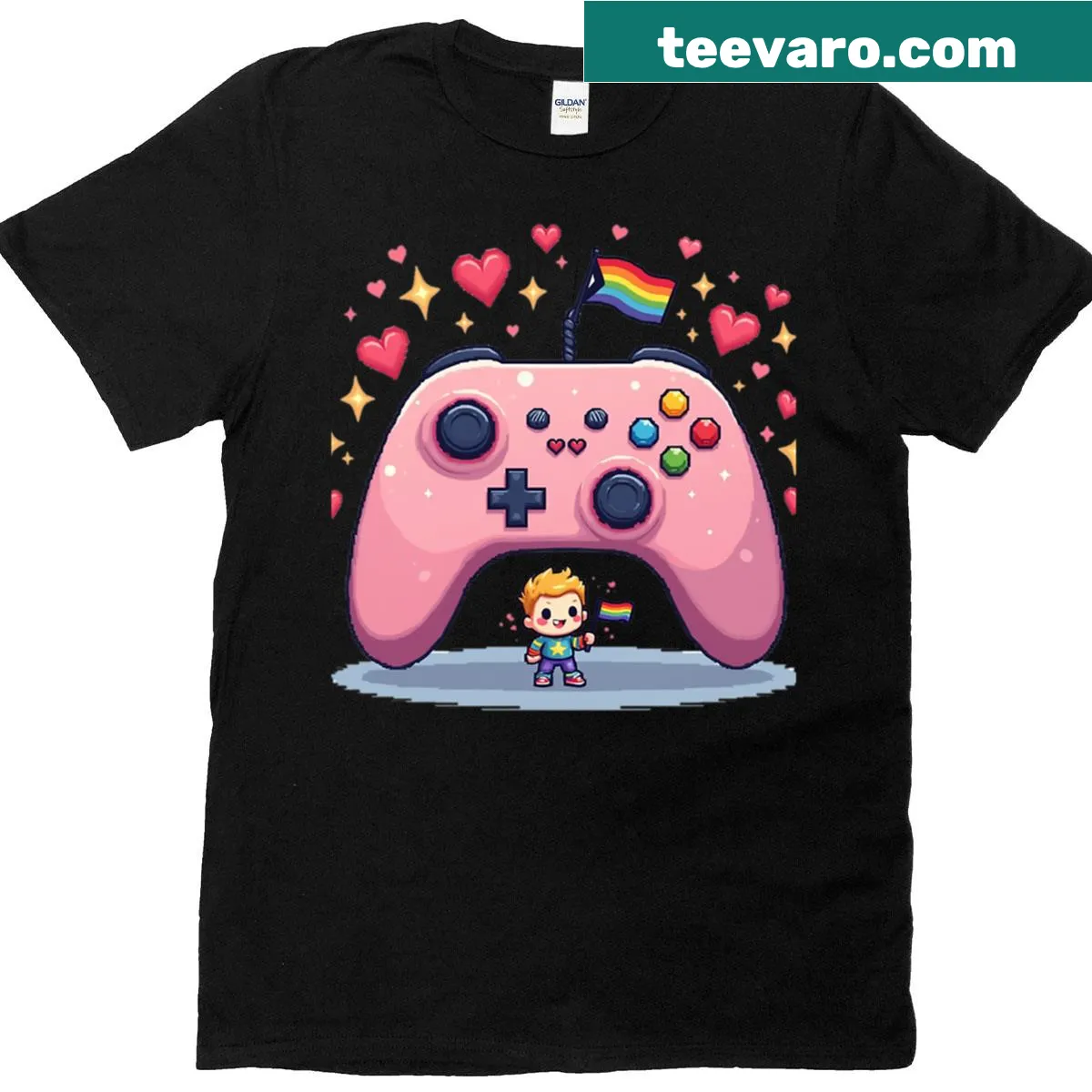 Gaymer Life T-shirt celebrating gaming and LGBTQ+ pride — on a men's t-shirt