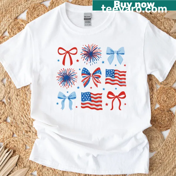 Patriotic T-shirt with USA flag and fireworks illustration