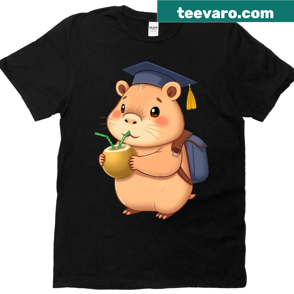 Cute Graduated Capybara T-shirt with whimsical graduation cap illustration — on a men's t-shirt