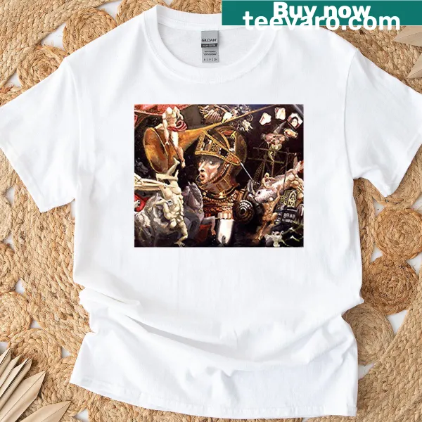 Illustration of a surreal hellish landscape on a premium t-shirt
