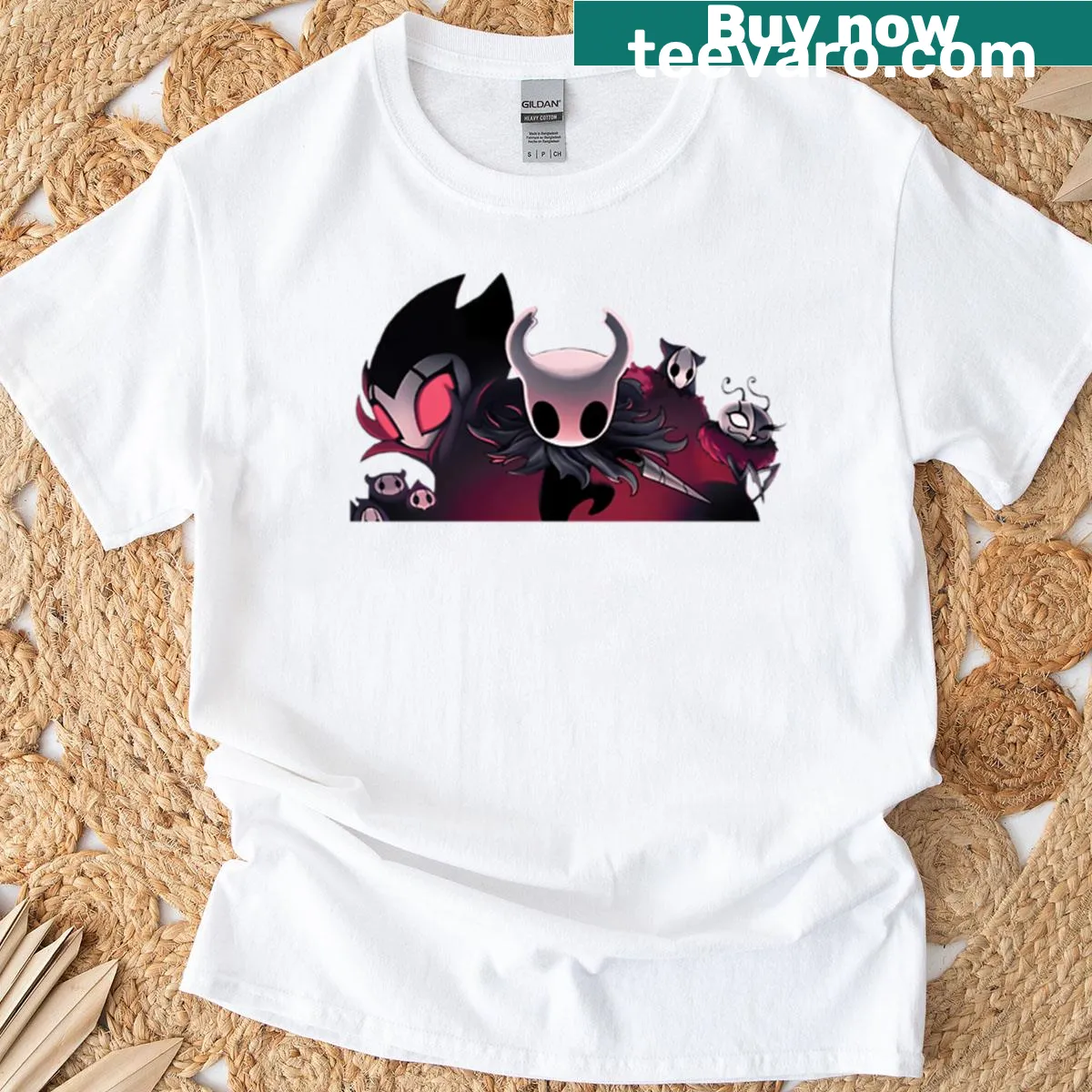 Oversized t-shirt featuring Hollow Knight Grim Troupe illustration — on a men's t-shirt