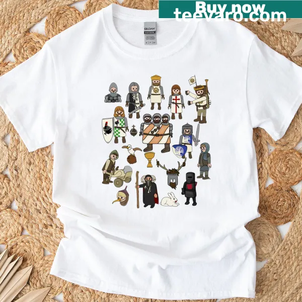 Illustration of Holy Grail with whimsical toys on a t-shirt
