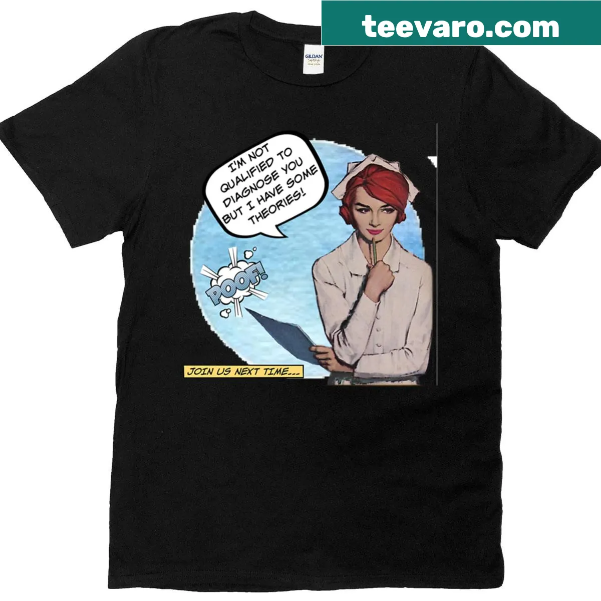 Nurse humor shirt with playful text about theories in nursing — on a men's t-shirt