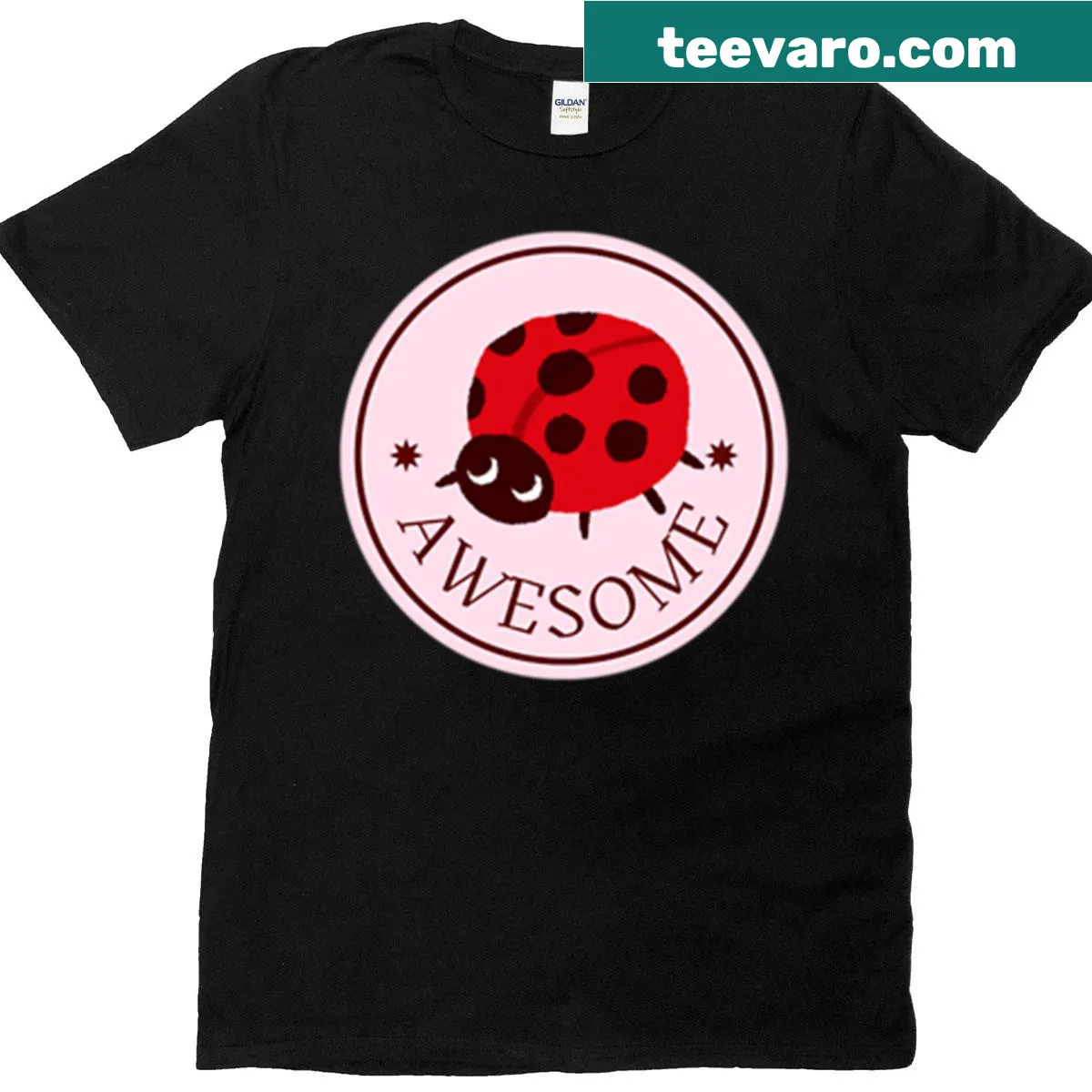T-shirt featuring a ladybird sticker graphic for teachers. — on a men's t-shirt