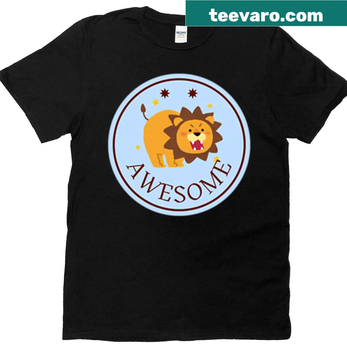 T-shirt with lion sticker graphics for classroom rewards — on a men's t-shirt