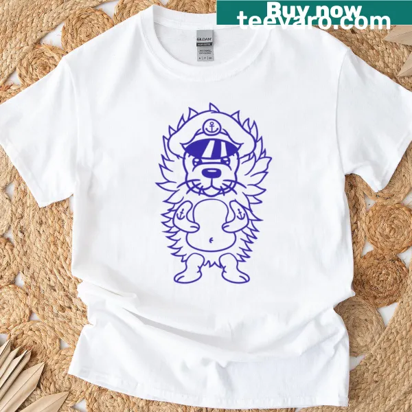Cartoon hedgehog boat captain design on a T-shirt