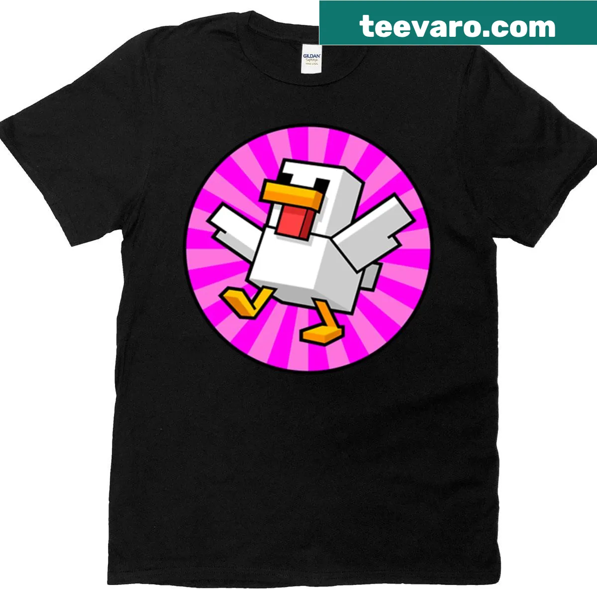 Cartoon chicken graphic from Minecraft on a t-shirt — on a men's t-shirt