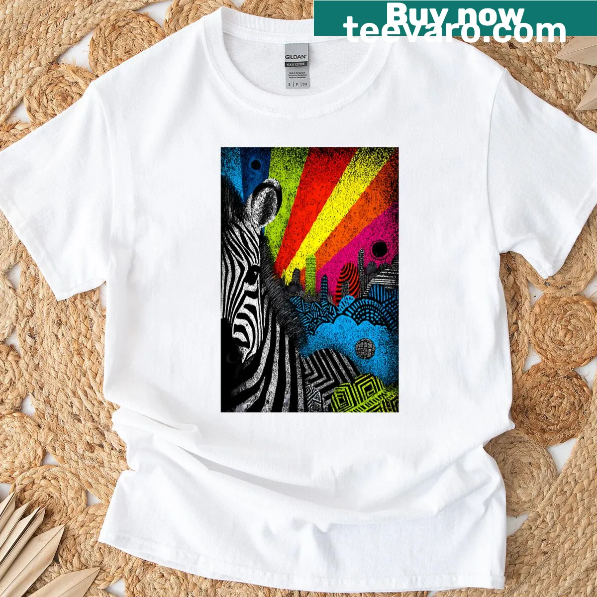 Quirky Modernzebra T-shirt featuring a stylized zebra graphic — on a men's t-shirt