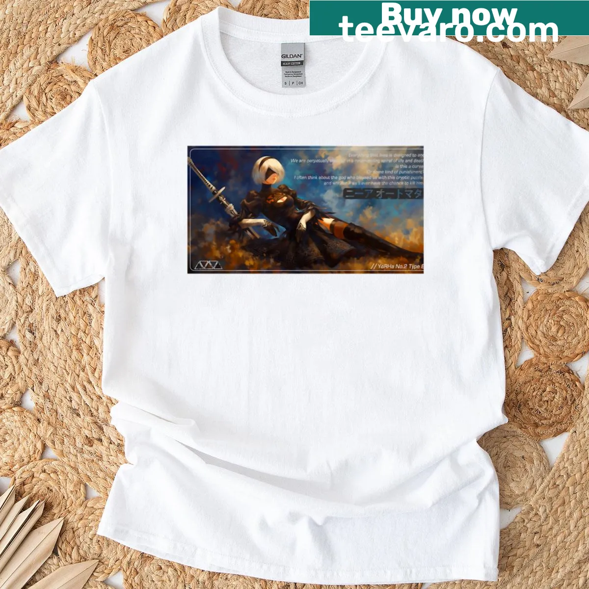 Gaming-themed t-shirt featuring Nier Automata and Yorha — on a men's t-shirt