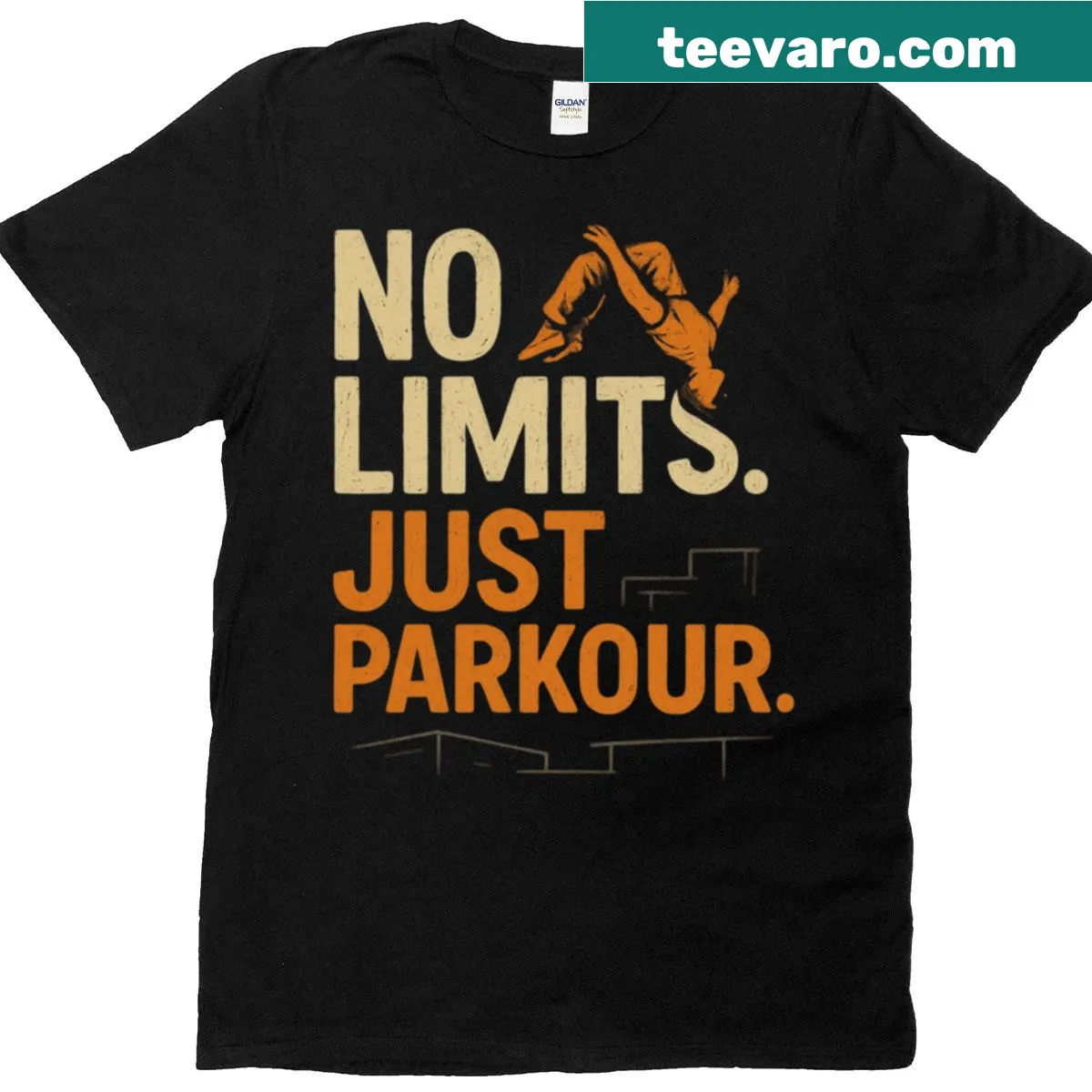 Bold typography of 'No Limits Just Parkour' on a T-shirt — on a men's t-shirt