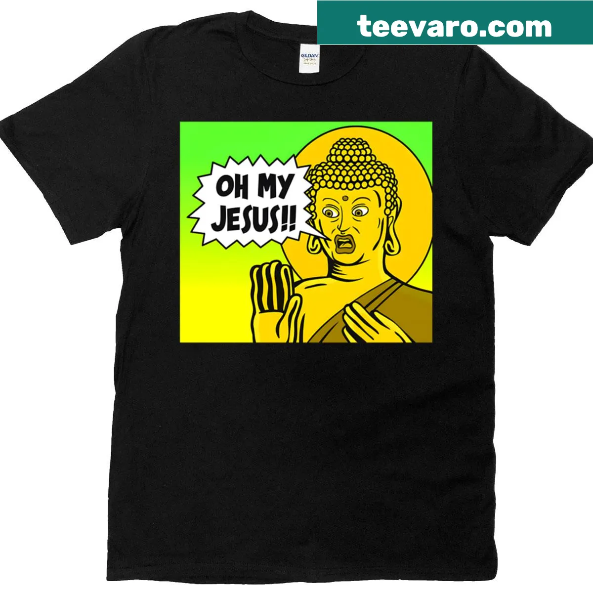 T-shirt with the phrase 'Oh My Jesus' in a joyful font — on a men's t-shirt