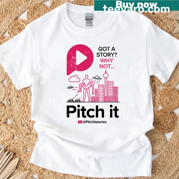 Distressed T-shirt with a 'Pitch It' graphic design