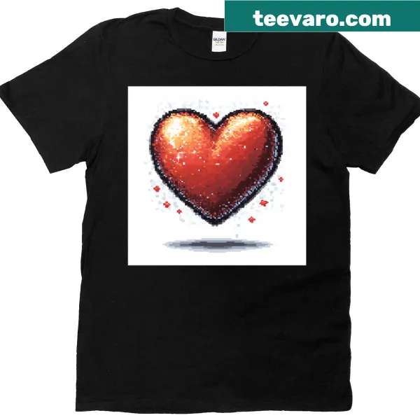 T-shirt featuring a pixelated heart design