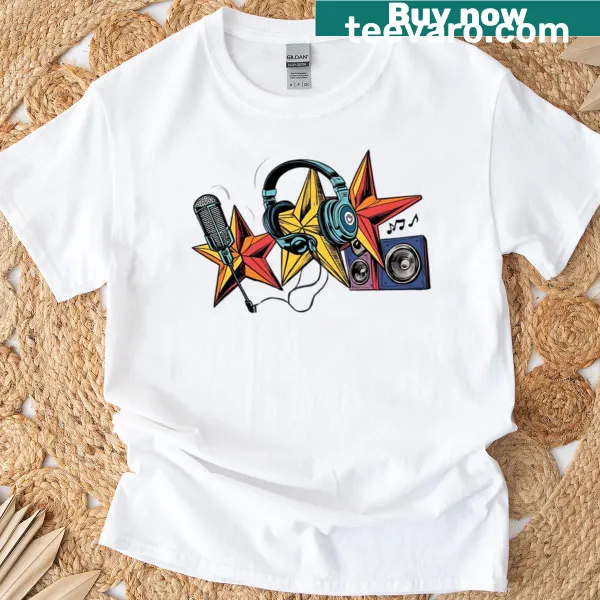Inspirational t-shirt featuring typography saying Power Of Sound And Stars