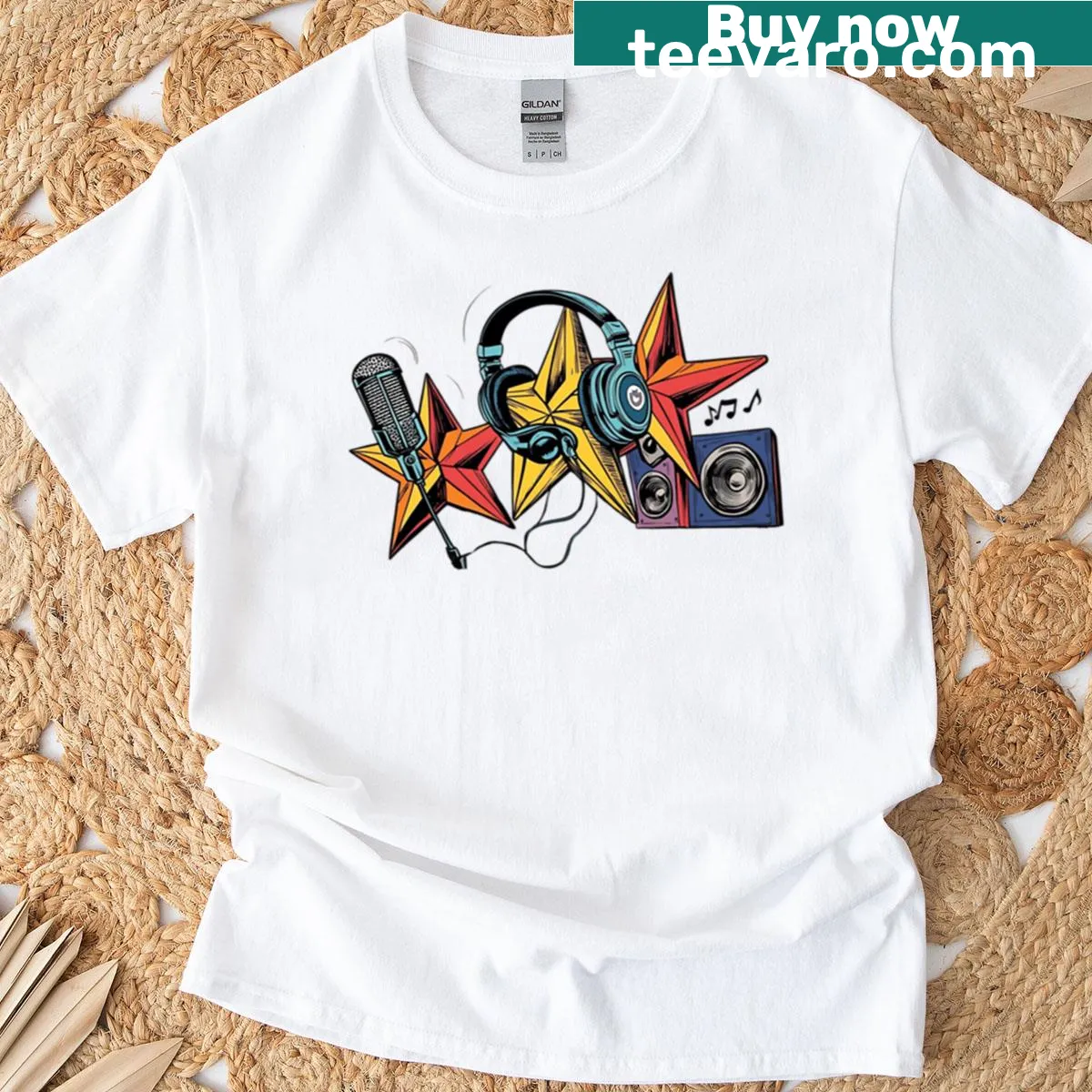 Inspirational t-shirt featuring typography saying Power Of Sound And Stars — on a men's t-shirt