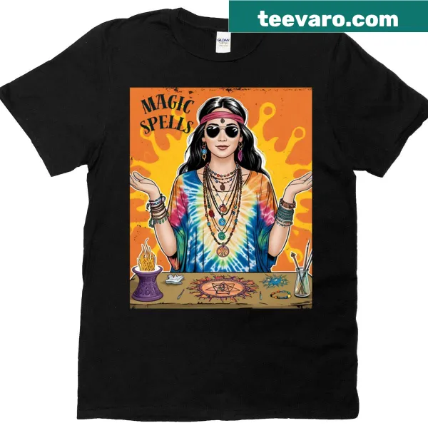Illustration of a psychic woman casting spells on a t-shirt