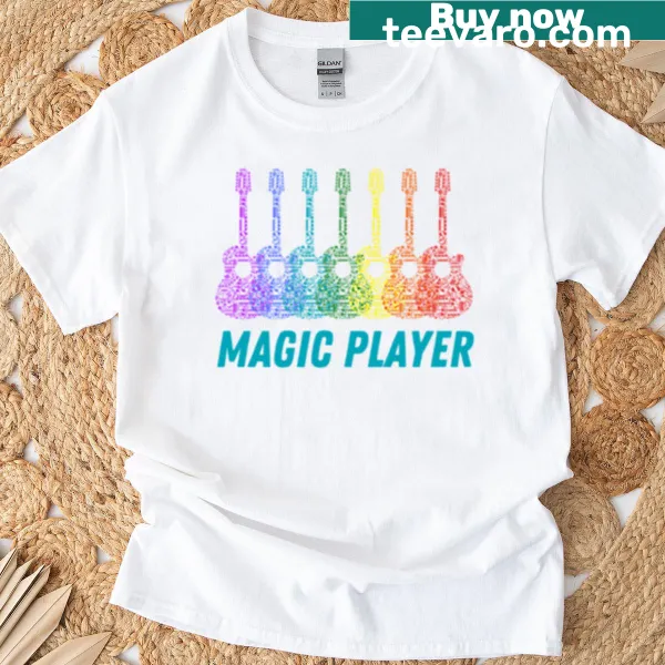 Colorful T-shirt with 'Guitar Is My World' text, celebrating guitarists and music lovers.