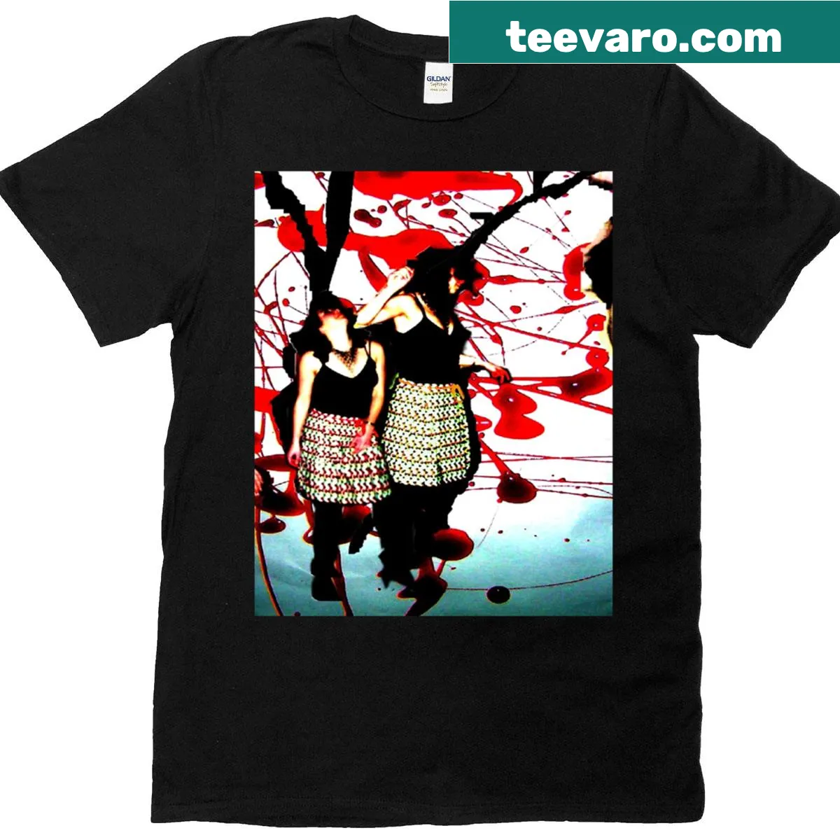 Minimalist red graphic T-shirt with a modern design — on a men's t-shirt