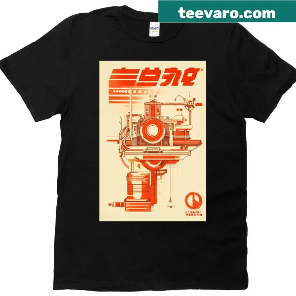 Illustration of a retro Japanese video game console on a t-shirt