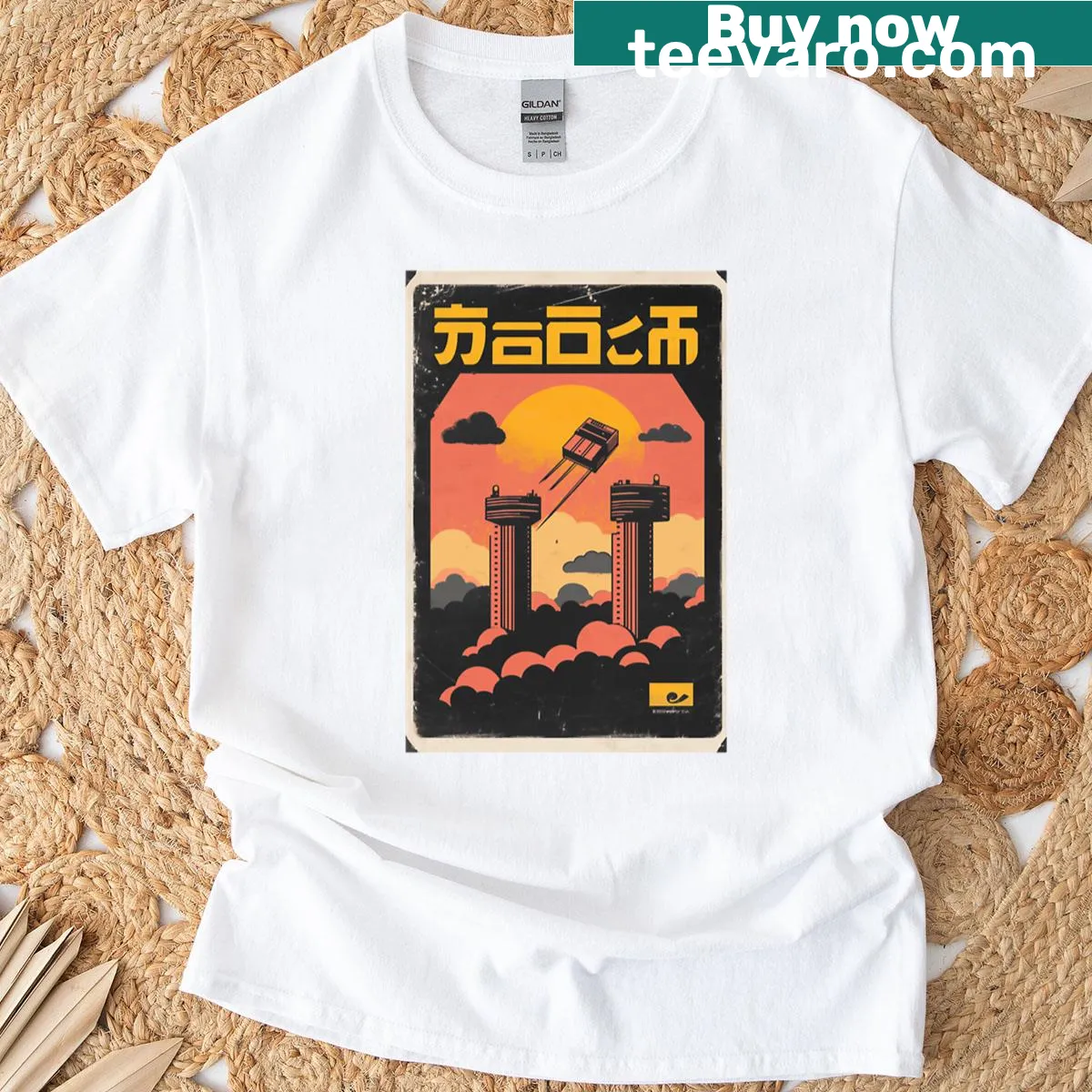 Oversized t-shirt featuring retro Japanese video game console artwork — on a men's t-shirt