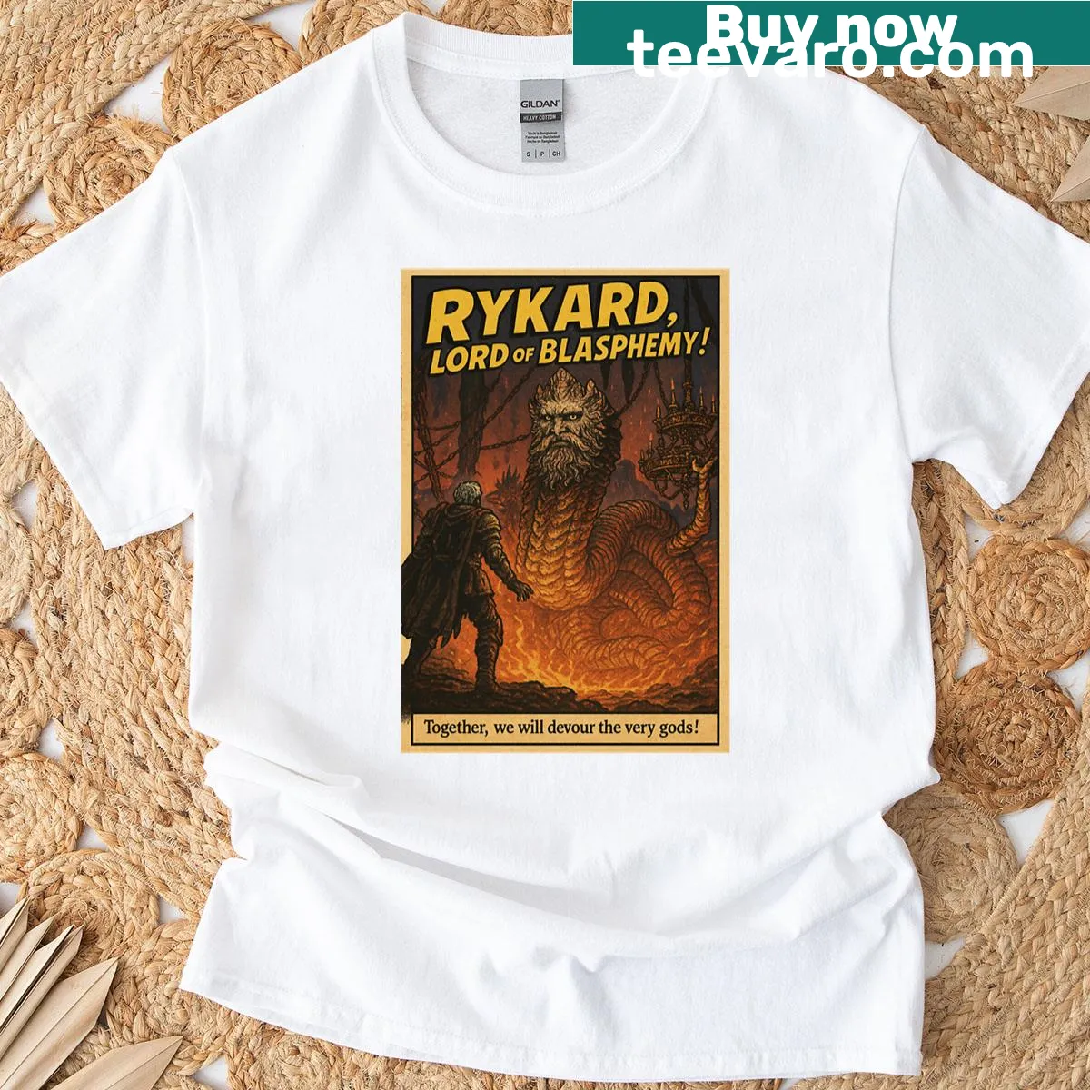 Comic book cover-style T-shirt featuring Rykard Lord Oof illustration — on a men's t-shirt