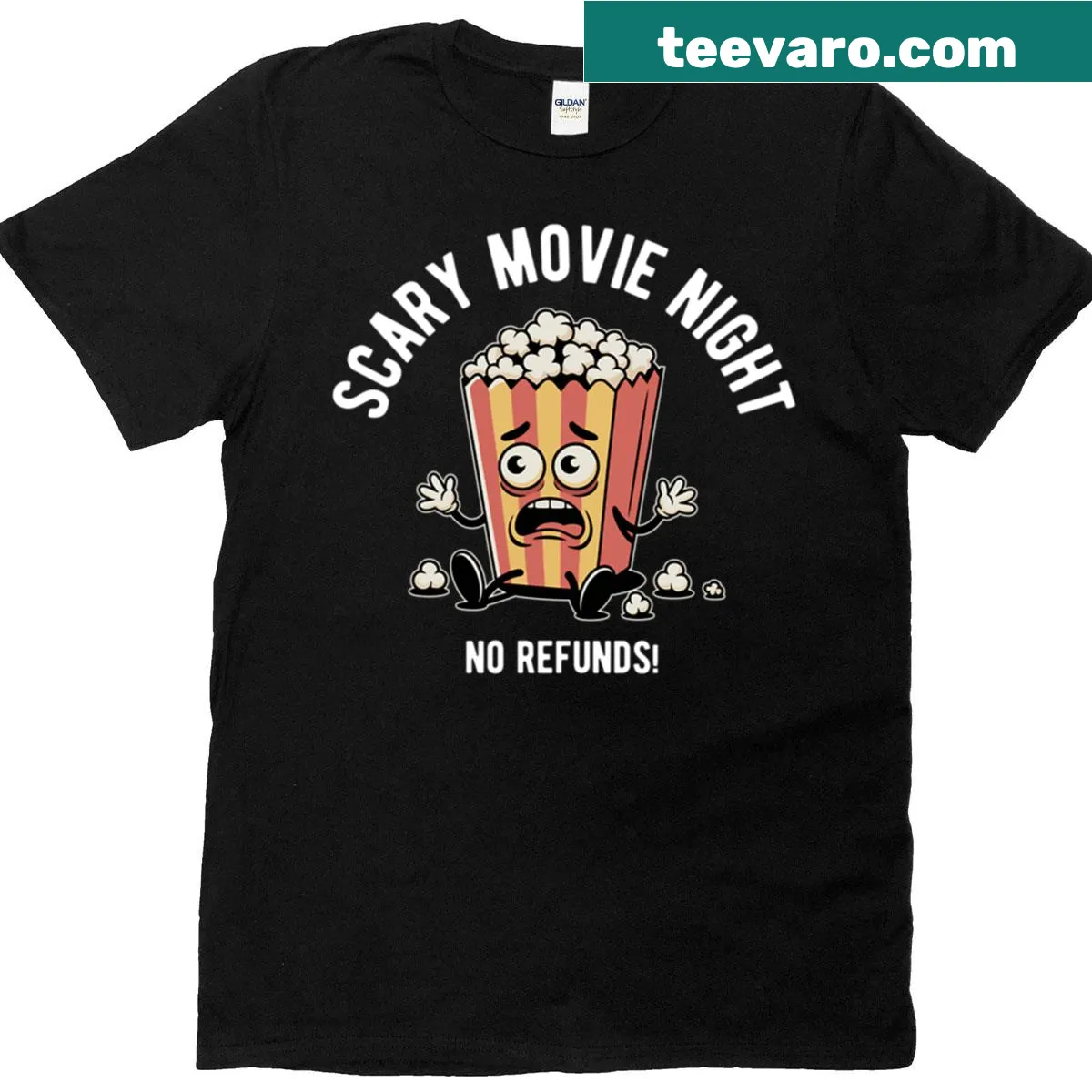 T-shirt featuring a graphic for scary movie night — on a men's t-shirt