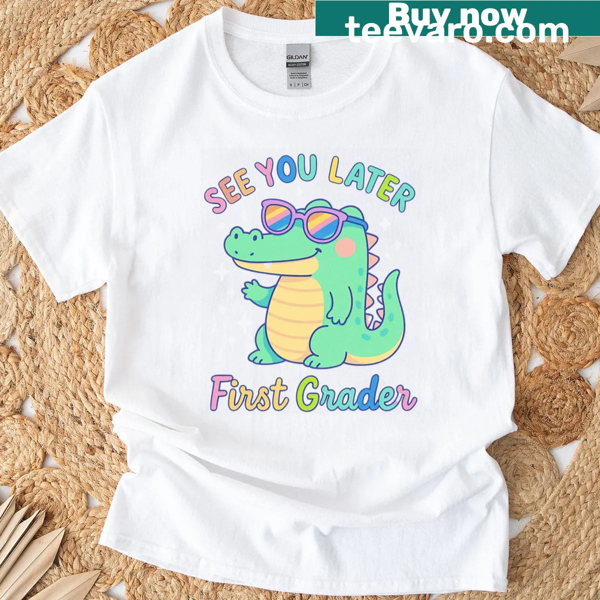T-shirt celebrating the end of the school year with an alligator graphic — on a men's t-shirt