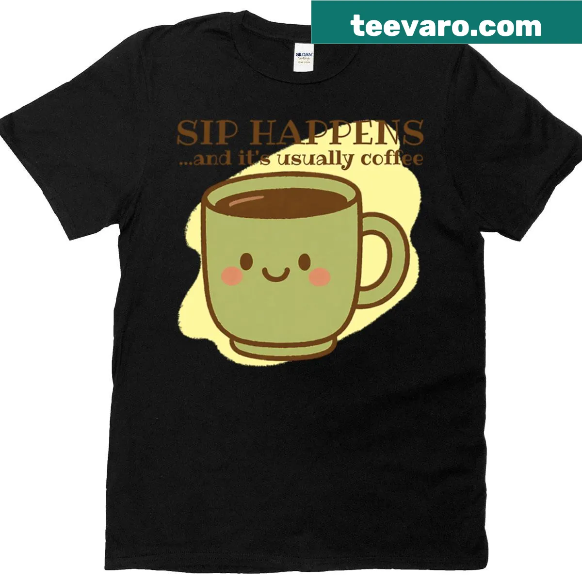 Humorous coffee lover t-shirt with the phrase 'Sip Happens' — on a men's t-shirt
