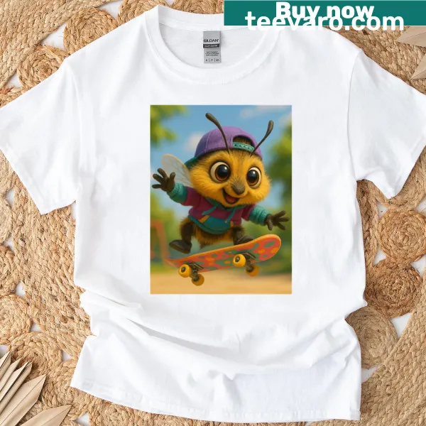 Cartoon bee with hairy feet on a playful T-shirt
