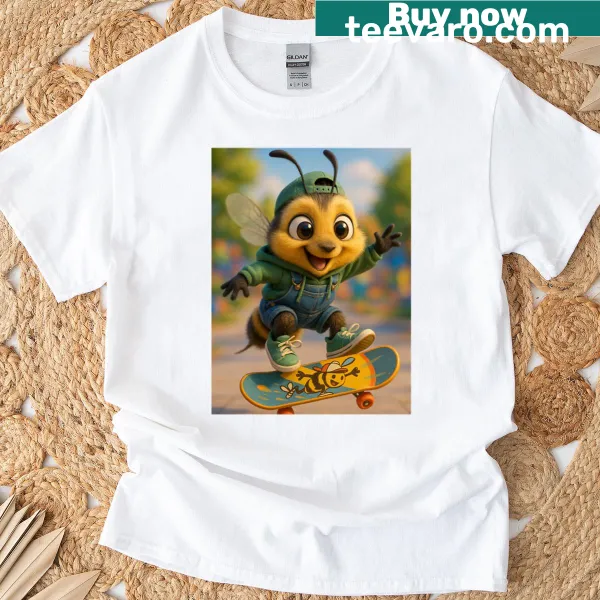 Oversized t-shirt featuring a skater bee promoting nature