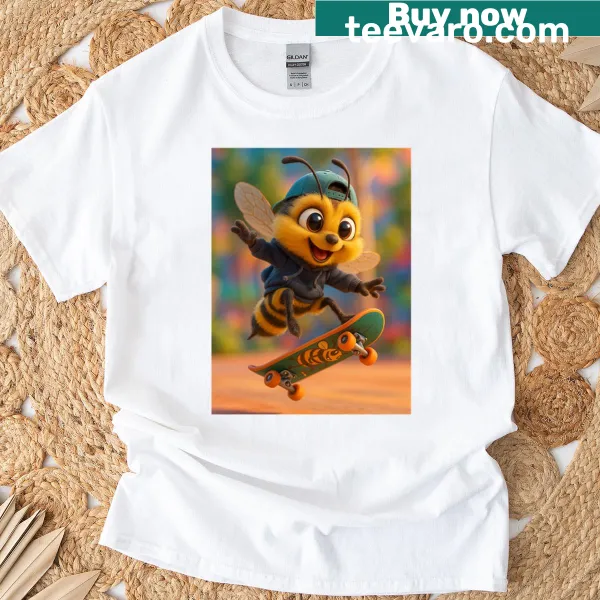 Oversized t-shirt with a fun skater bee graphic for nature lovers