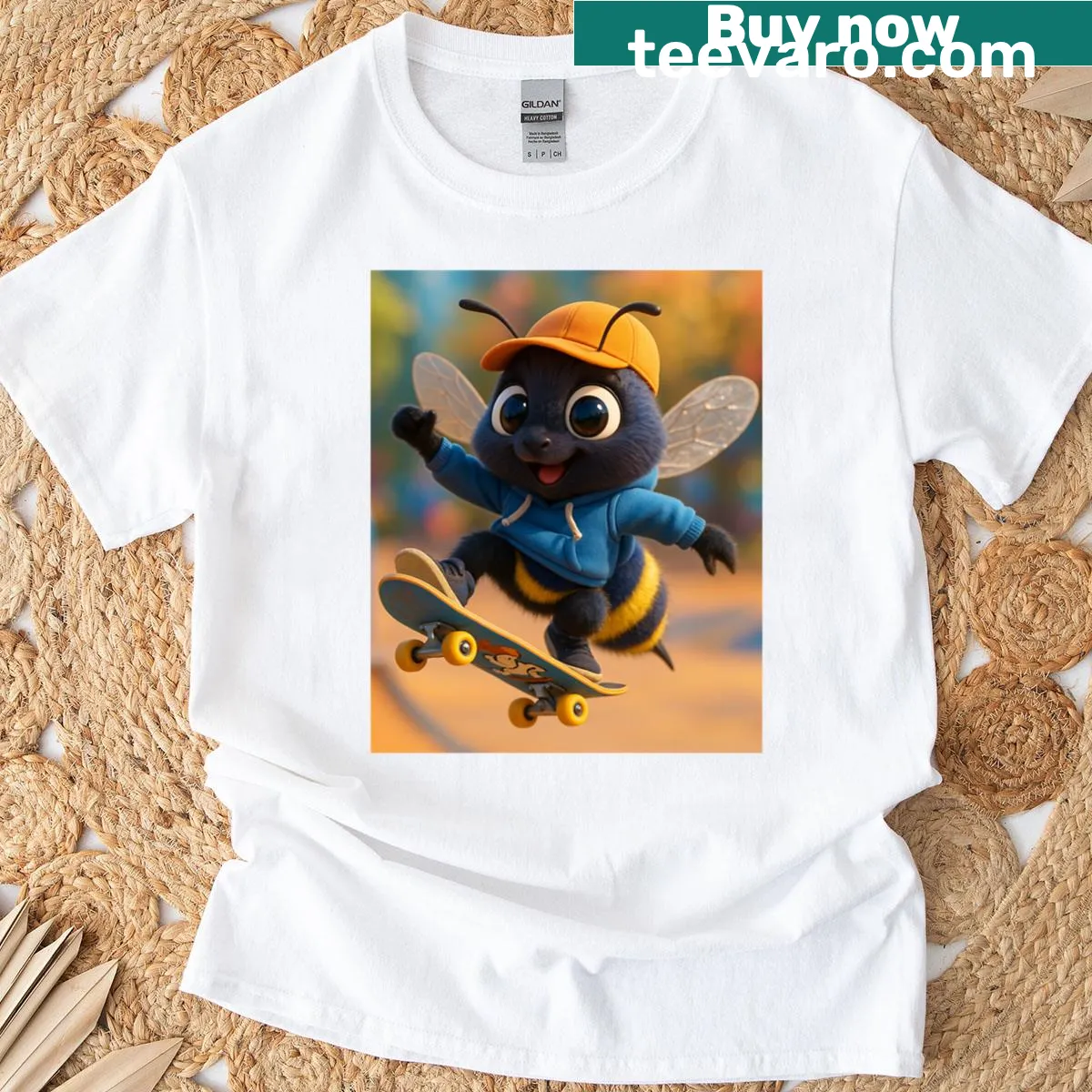 T-shirt featuring a lively skater Southeastern Blueberry Bee — on a men's t-shirt