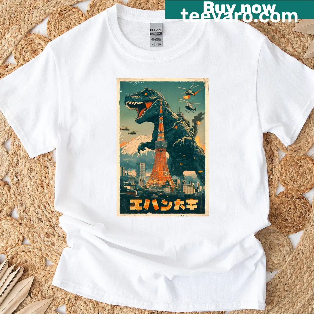 Retro Japanese video game art shirt featuring an epic showdown — on a men's t-shirt