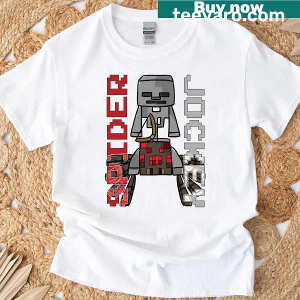 Playful graphic of a character riding a spider on T-shirt