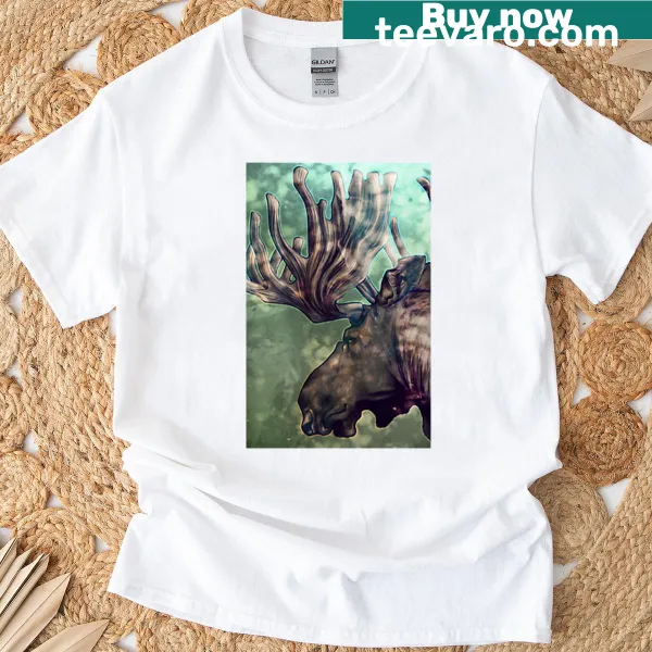 Illustration of a moose in sunlight on an oversized t-shirt