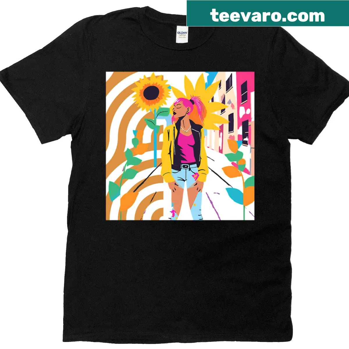 Humorous punk-themed t-shirt with sunny graphic — on a men's t-shirt