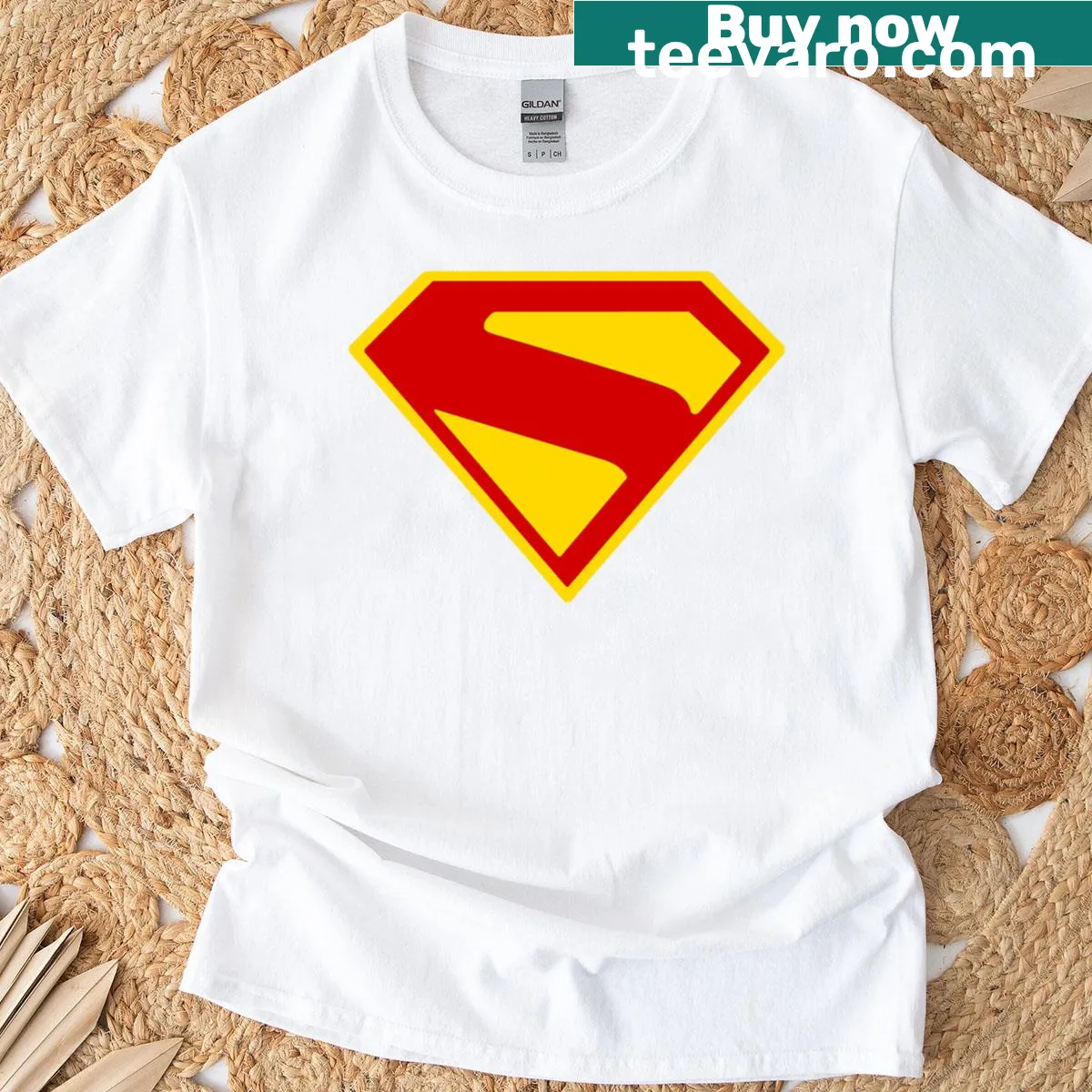 Typographic design featuring a letter associated with Clark Kent on a t-shirt — on a men's t-shirt