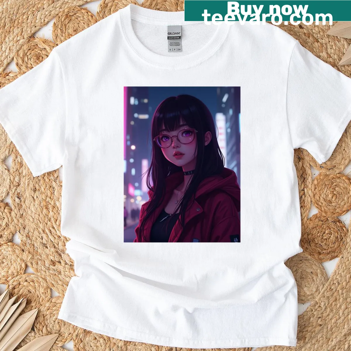 Anime girl illustration in a cyberpunk style on T-shirt — on a men's t-shirt