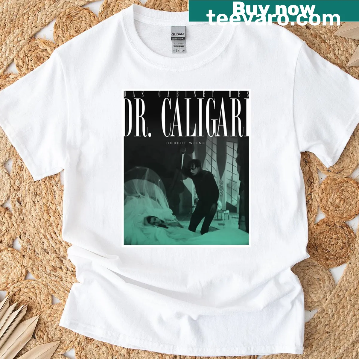 Vintage horror film graphic T-shirt — on a men's t-shirt