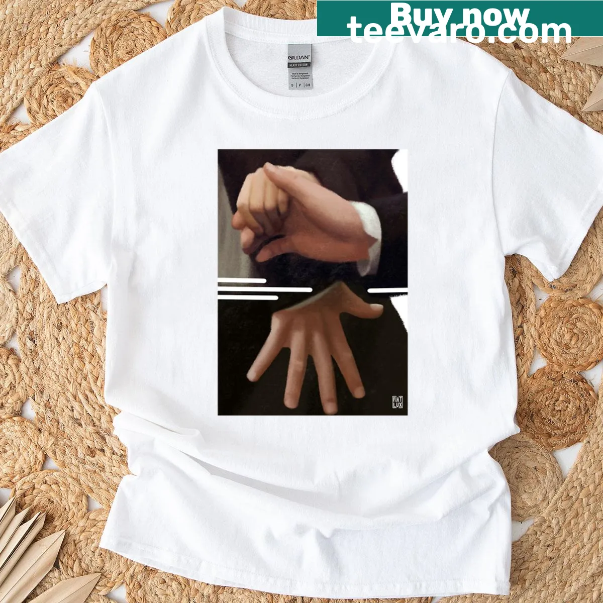 Oversized T-shirt featuring a humorous hand flex graphic and Mr. Darcy text — on a men's t-shirt