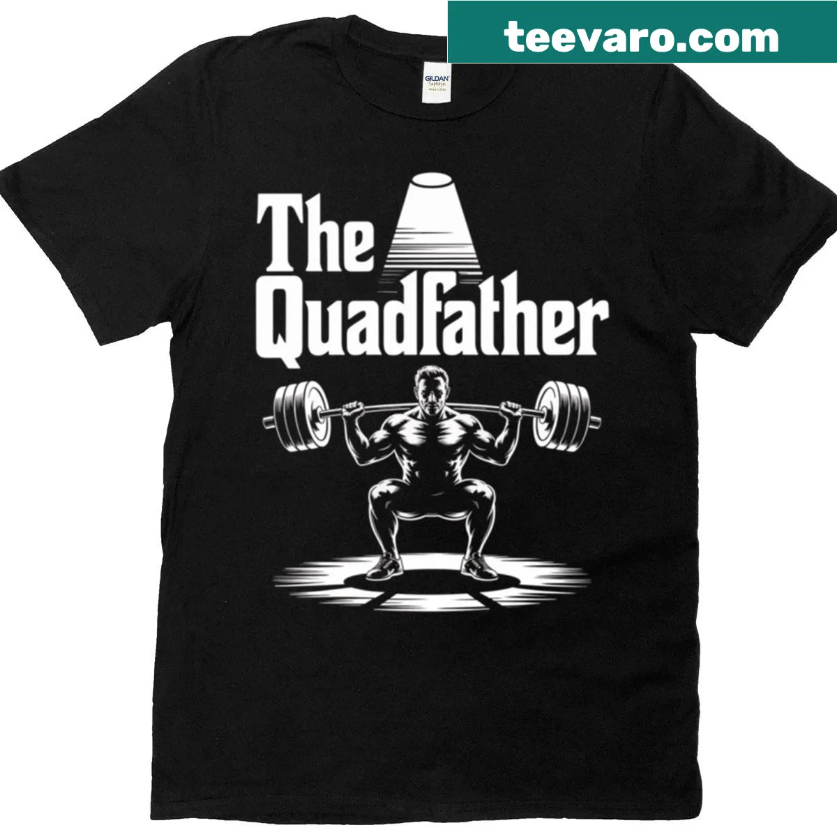 Funny gym-themed design with 'Quadfather' text — on a men's t-shirt