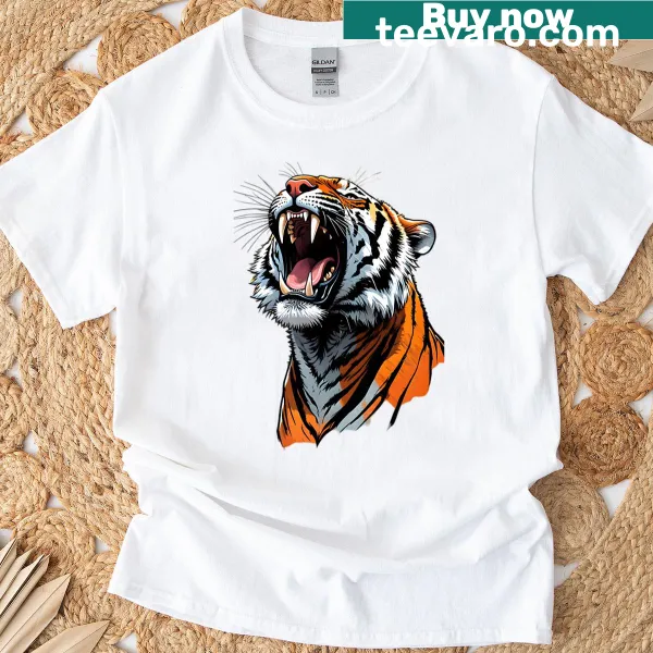 Oversized T-shirt showcasing a playful tiger illustration.