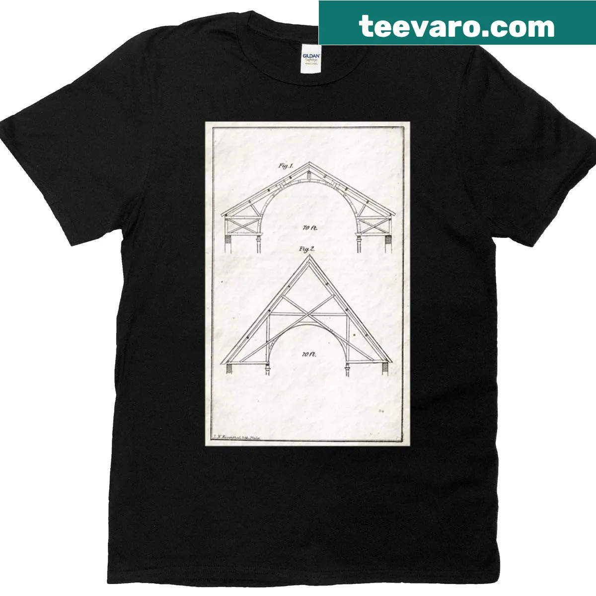 Architectural drawing of vaulted roof designs on T-shirt — on a men's t-shirt