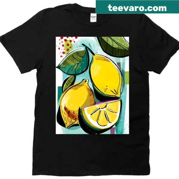 Playful lemon graphic t-shirt featuring abstract designs