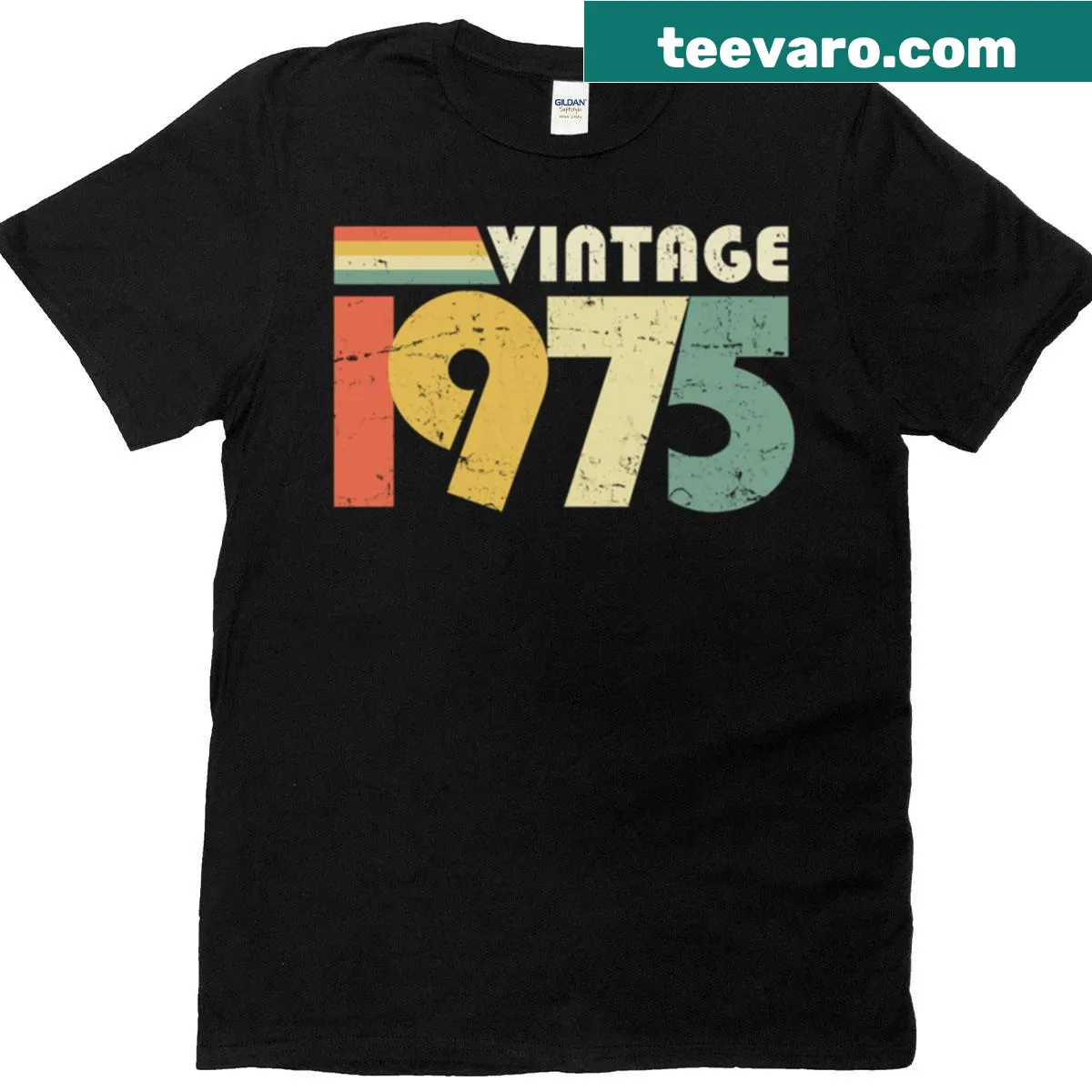 Vintage 1975 distressed birthday t-shirt for 50th celebration — on a men's t-shirt