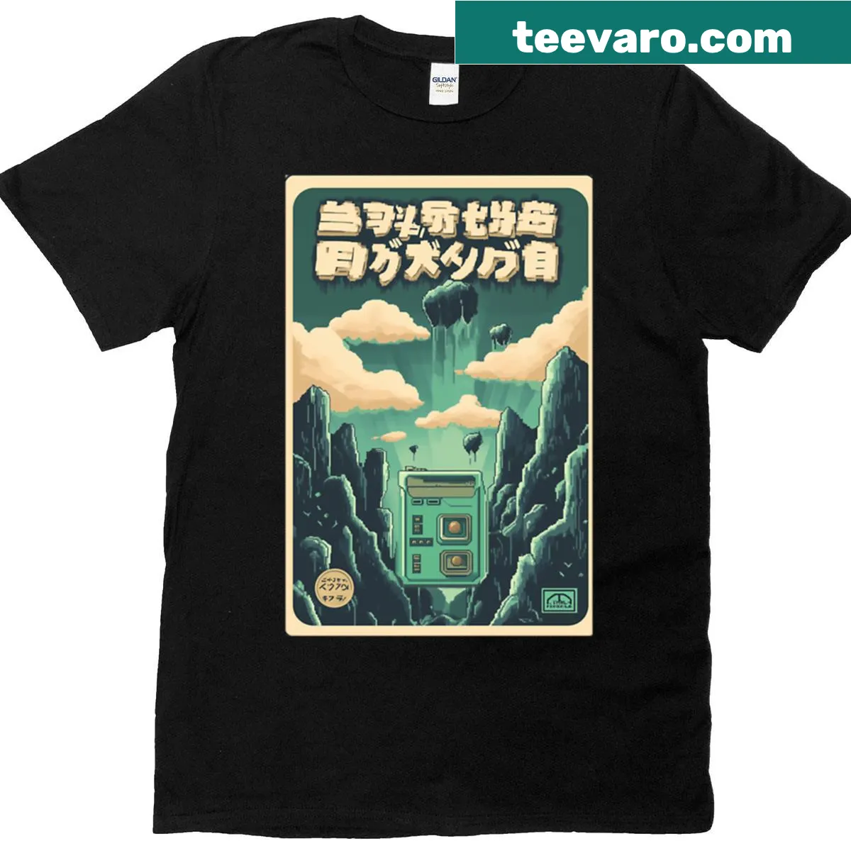 Oversized t-shirt with vintage 1980s platformer video game art — on a men's t-shirt